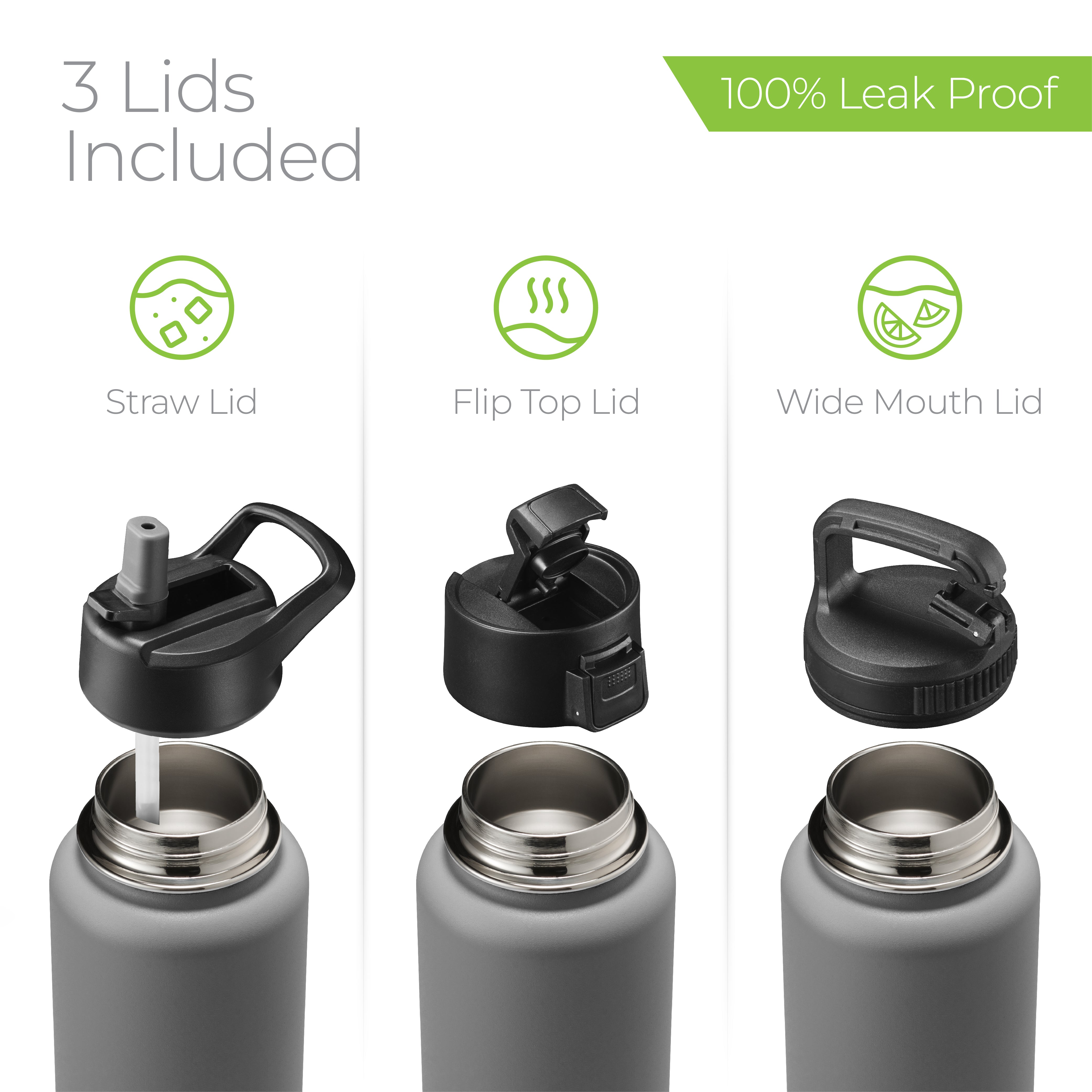 Insulated Water Bottle 32oz Gray