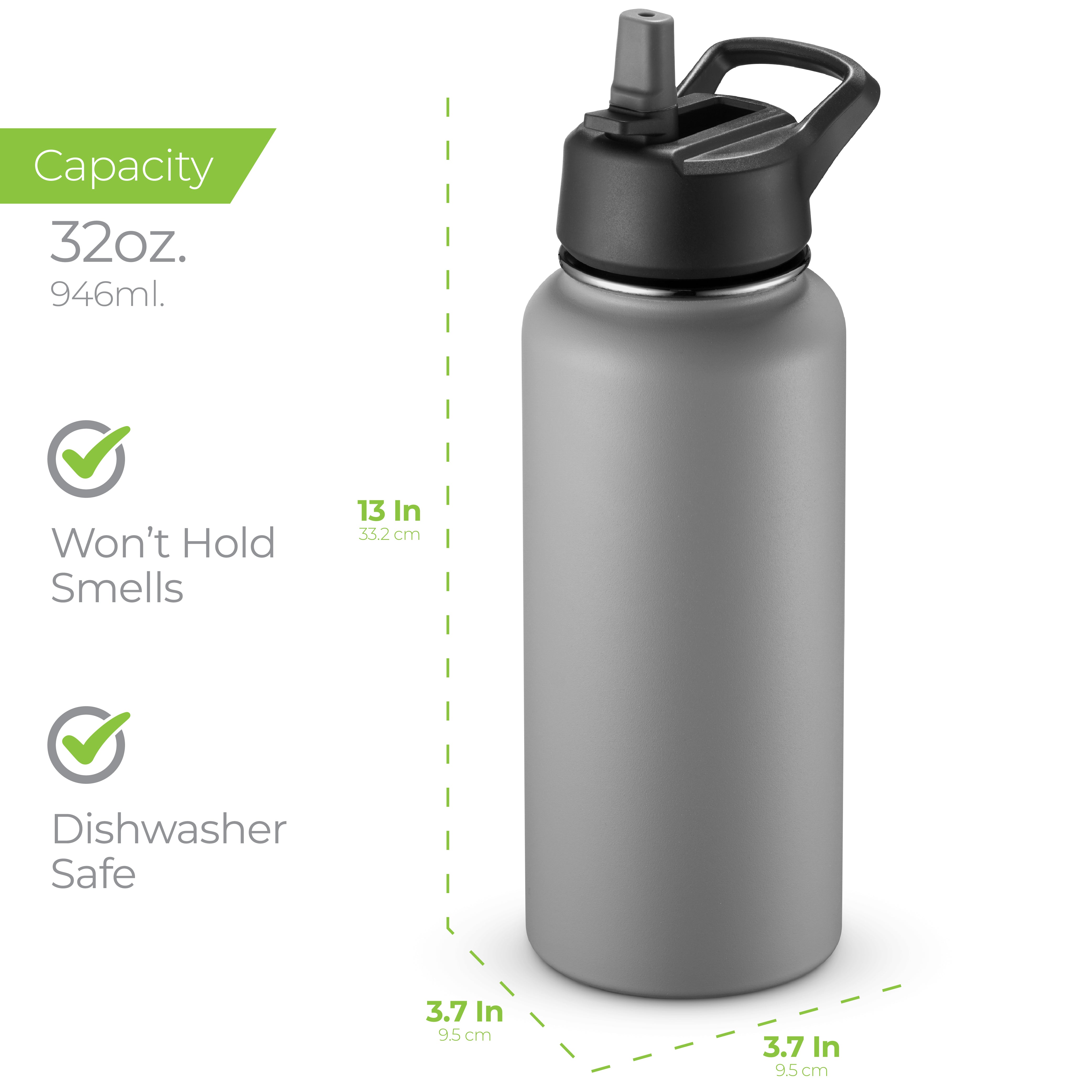 Insulated Water Bottle 32oz Gray