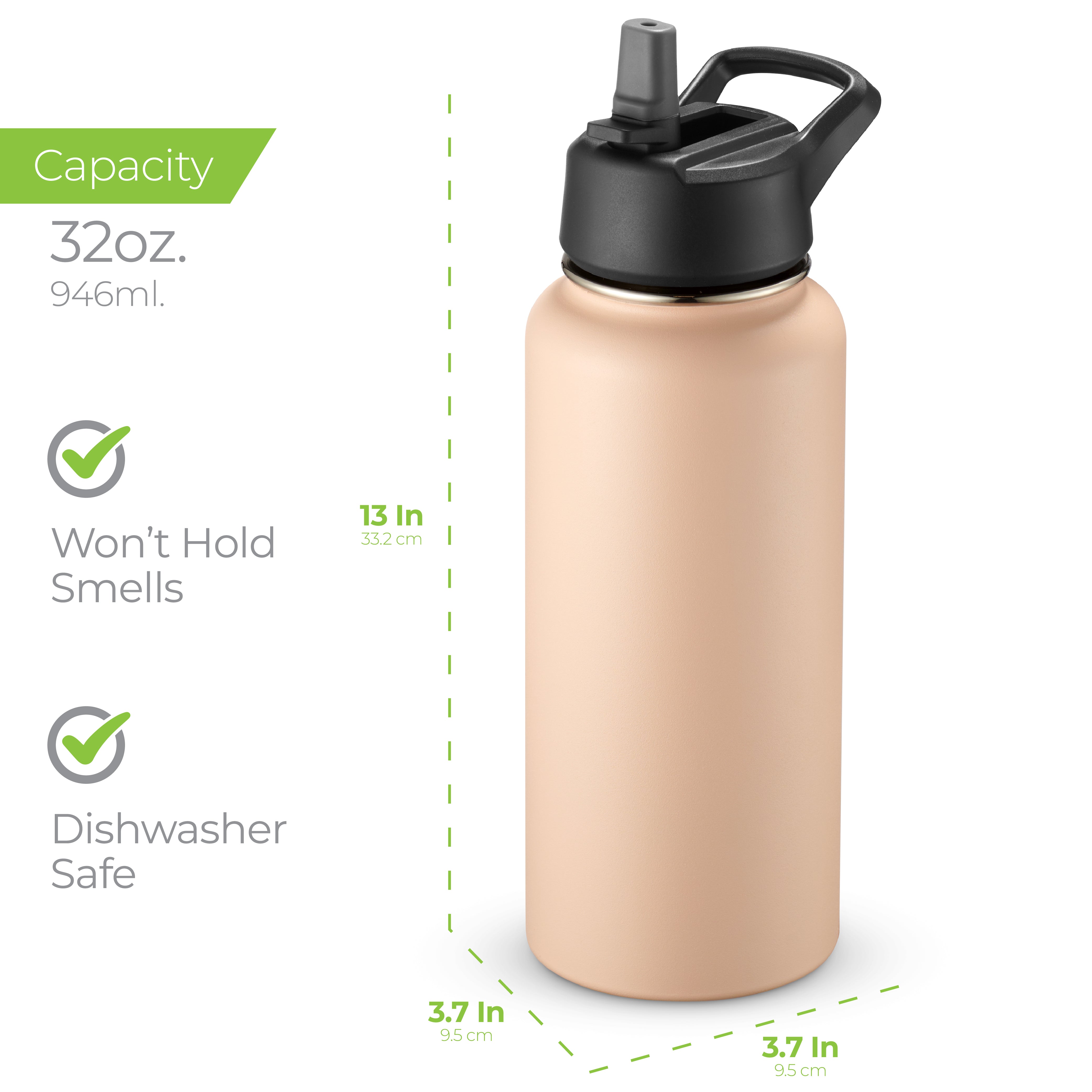 Insulated Water Bottle 32oz Peach